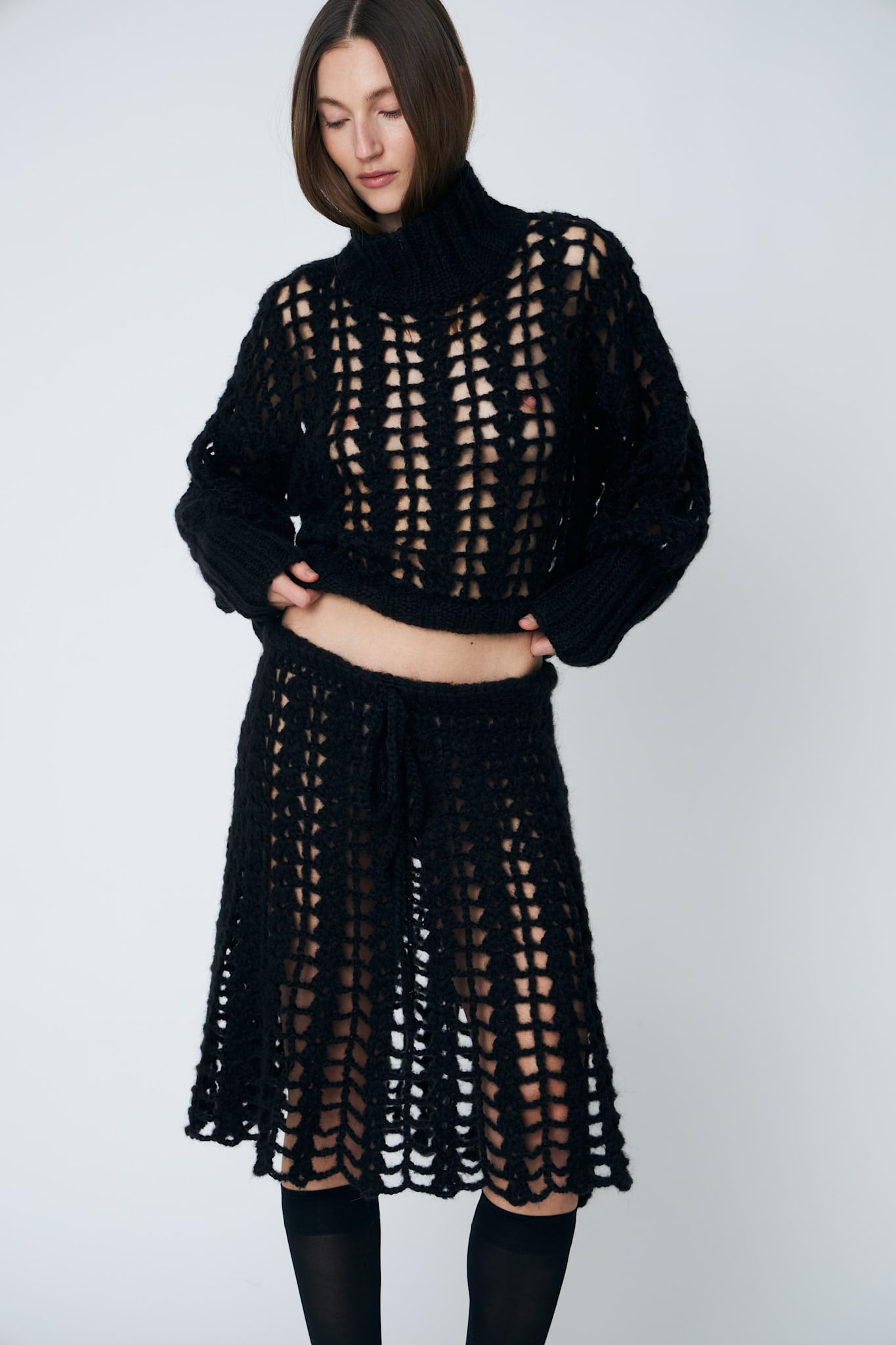 ERICA CROCHET PULLOVER - 199 BLACK - DawnxDare.com